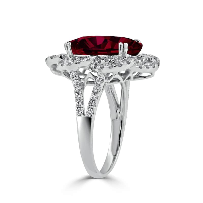 Auriya 9 1/4ct Oval Red Ruby Halo Diamond Engagement Ring 3/4cttw 18K Gold