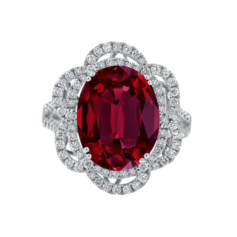 Auriya 9 1/4ct Oval Red Ruby Halo Diamond Engagement Ring 3/4cttw 18K Gold