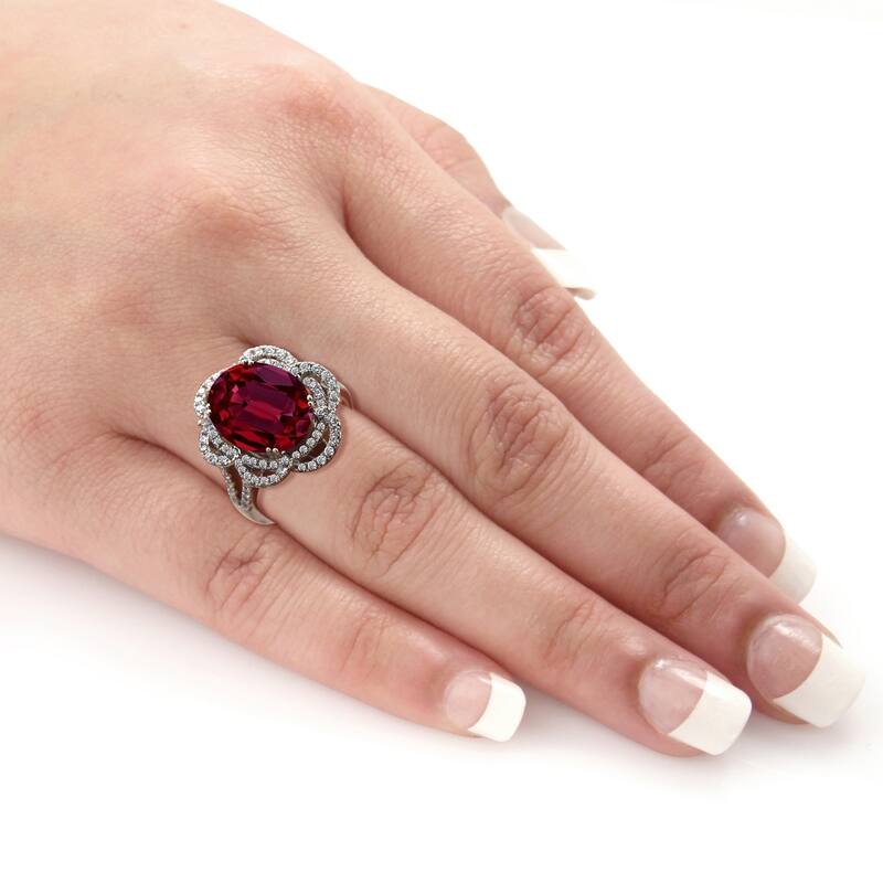 Auriya 9 1/4ct Oval Red Ruby Halo Diamond Engagement Ring 3/4cttw 18K Gold