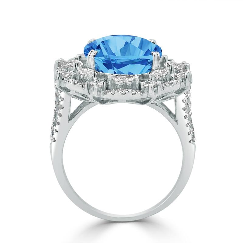 Auriya Unique 8 7/8ct Oval Blue Topaz Double Halo Diamond Ring 1 1/2cttw 18K Gold