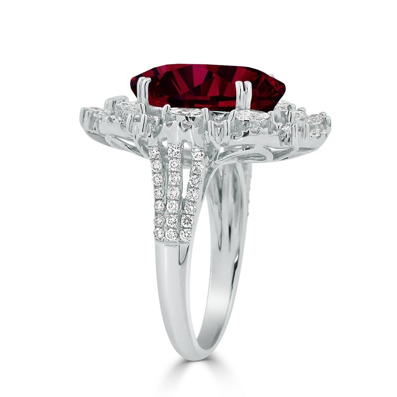 Auriya Unique 9 1/4ct Oval Red Ruby Double Halo Diamond Ring 1 1/2cttw 18K Gold