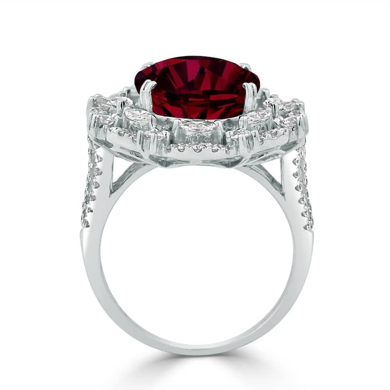 Auriya Unique 9 1/4ct Oval Red Ruby Double Halo Diamond Ring 1 1/2cttw 18K Gold