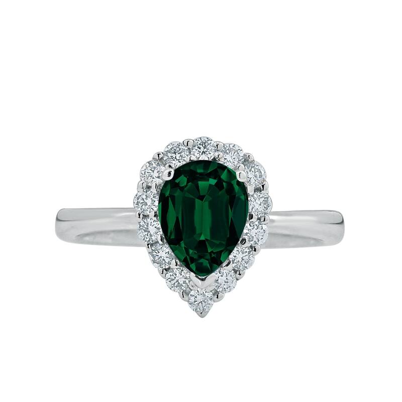 Auriya 1ct Pear Shape Emerald Halo Diamond Engagement Ring 1/3ctw 18K Gold