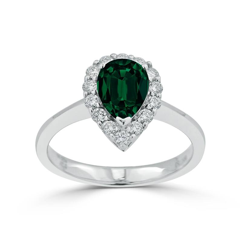 Auriya 1ct Pear Shape Emerald Halo Diamond Engagement Ring 1/3ctw 18K Gold