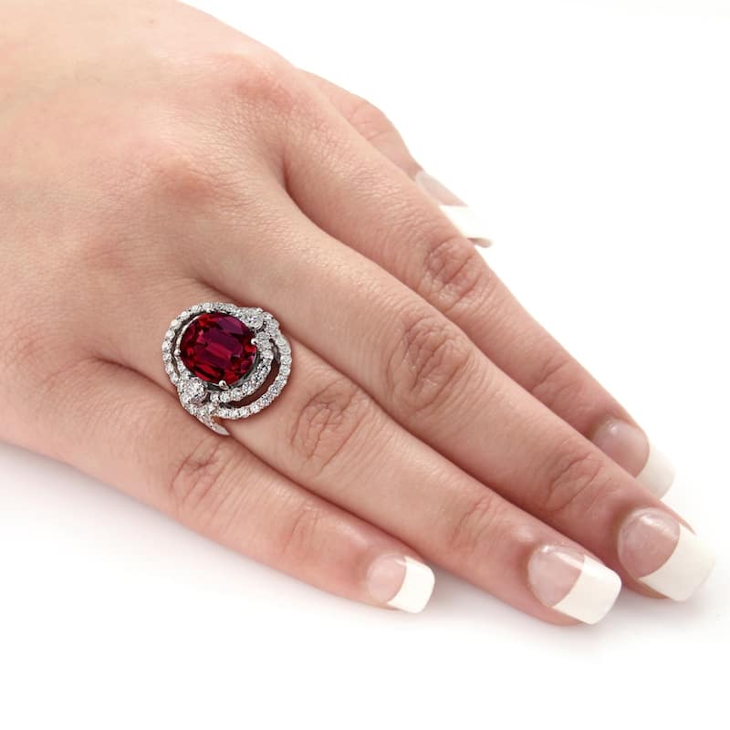 Auriya Unique 10 1/2ct Oval Red Ruby Halo Diamond Engagement Ring 3ctw 18K Gold