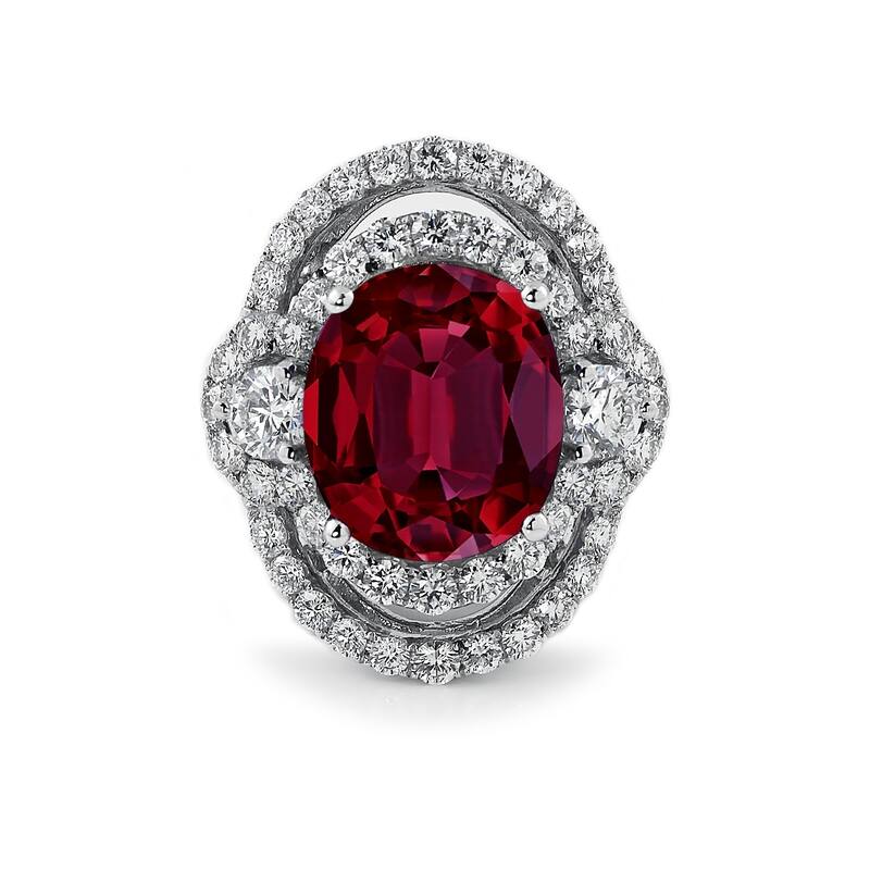 Auriya Unique 10 1/2ct Oval Red Ruby Halo Diamond Engagement Ring 3ctw 18K Gold