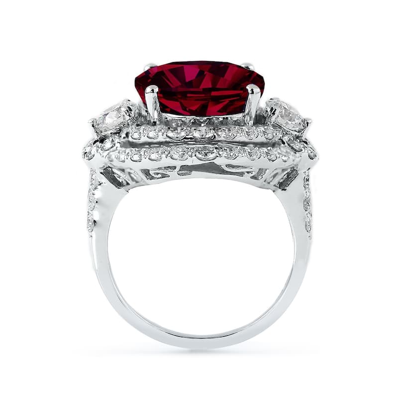 Auriya Unique 10 1/2ct Oval Red Ruby Halo Diamond Engagement Ring 3ctw 18K Gold