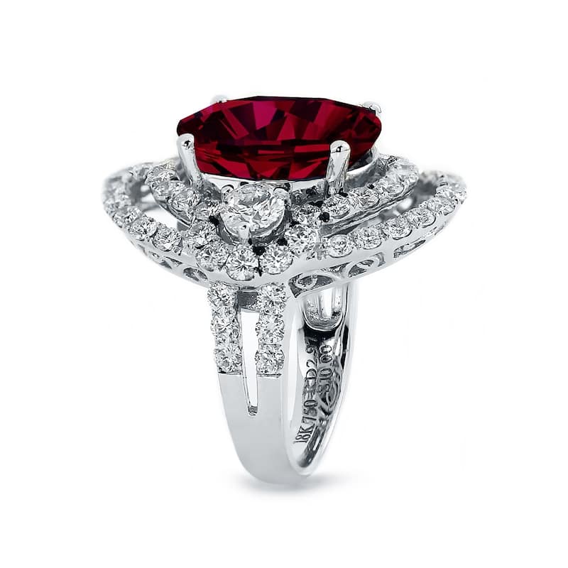 Auriya Unique 10 1/2ct Oval Red Ruby Halo Diamond Engagement Ring 3ctw 18K Gold