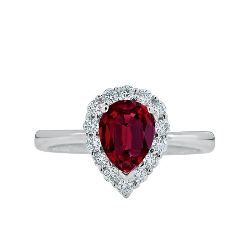 Auriya 1 1/3ct Pear Shape Red Ruby Halo Diamond Engagement Ring 1/3ctw 18K Gold