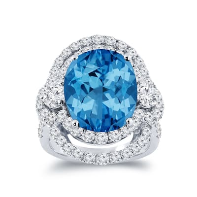 Auriya Unique 8 7/8ct Oval Blue Topaz Halo Diamond Engagement Ring 3ctw 18K Gold
