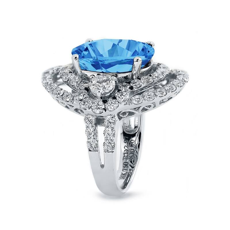 Auriya Unique 8 7/8ct Oval Blue Topaz Halo Diamond Engagement Ring 3ctw 18K Gold