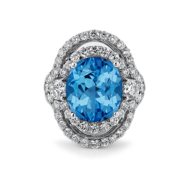 Auriya Unique 8 7/8ct Oval Blue Topaz Halo Diamond Engagement Ring 3ctw 18K Gold