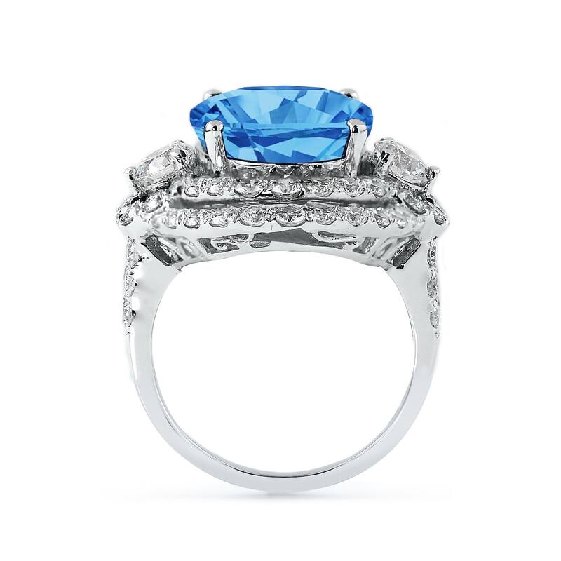 Auriya Unique 8 7/8ct Oval Blue Topaz Halo Diamond Engagement Ring 3ctw 18K Gold