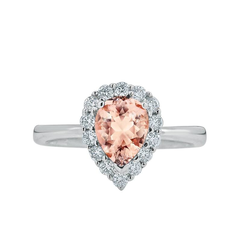 Auriya 9/10ct Pear Shape Morganite Halo Diamond Engagement Ring 1/3ctw 18K Gold
