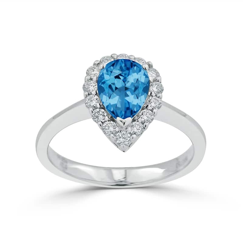 Auriya 1 1/3ct Pear Shape Blue Topaz Halo Diamond Engagement Ring 1/3ctw 18K Gold