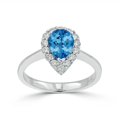 Auriya 1 1/3ct Pear Shape Blue Topaz Halo Diamond Engagement Ring 1/3ctw 18K Gold