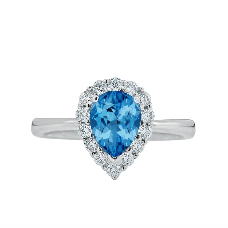 Auriya 1 1/3ct Pear Shape Blue Topaz Halo Diamond Engagement Ring 1/3ctw 18K Gold
