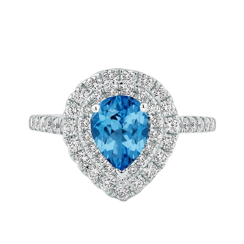 Auriya 1 1/3ct Pear Shape Blue Topaz Halo Diamond Engagement Ring 5/8ctw 18K Gold