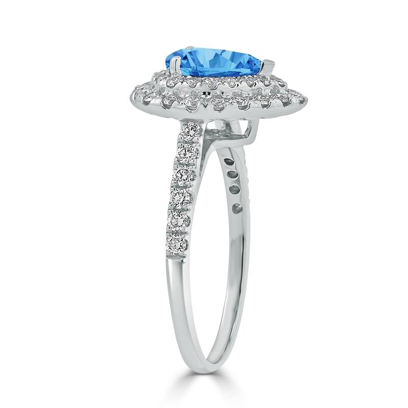 Auriya 1 1/3ct Pear Shape Blue Topaz Halo Diamond Engagement Ring 5/8ctw 18K Gold