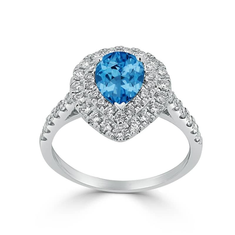 Auriya 1 1/3ct Pear Shape Blue Topaz Halo Diamond Engagement Ring 5/8ctw 18K Gold