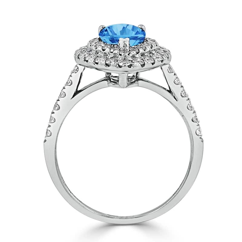 Auriya 1 1/3ct Pear Shape Blue Topaz Halo Diamond Engagement Ring 5/8ctw 18K Gold
