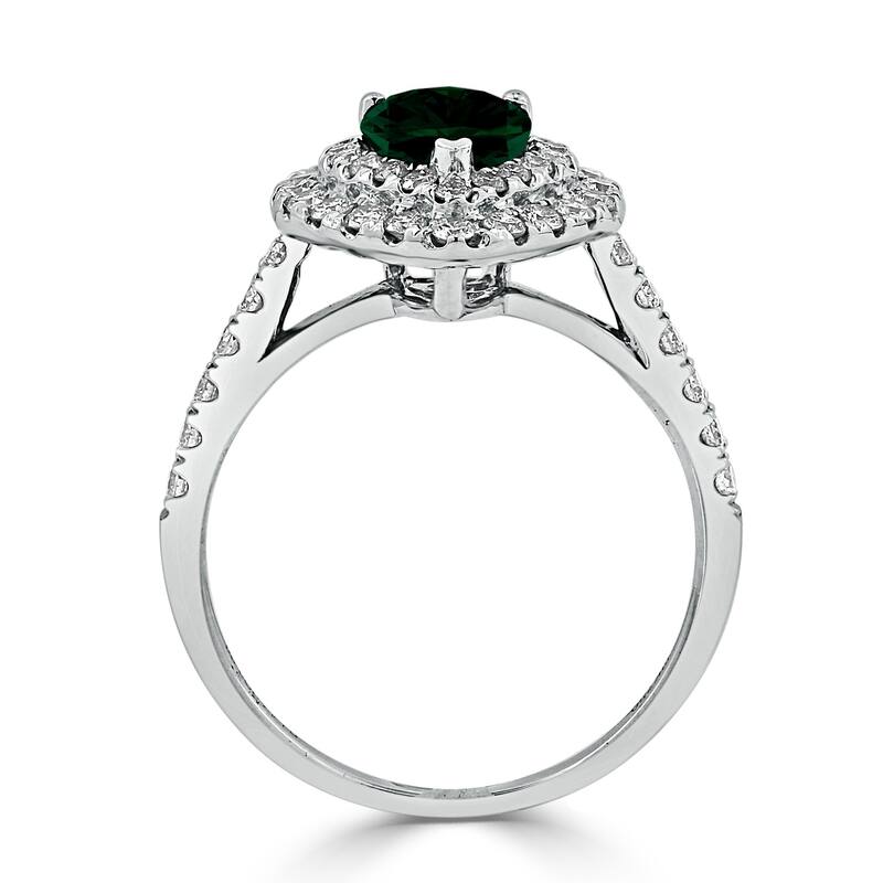 Auriya 1ct Pear Shape Green Emerald Halo Diamond Engagement Ring 5/8ctw 18K Gold