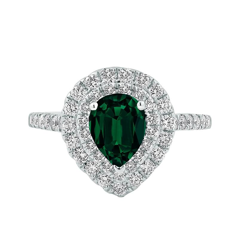 Auriya 1ct Pear Shape Green Emerald Halo Diamond Engagement Ring 5/8ctw 18K Gold