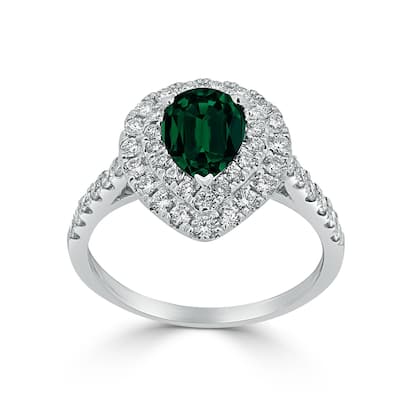 Auriya 1ct Pear Shape Green Emerald Halo Diamond Engagement Ring 5/8ctw 18K Gold
