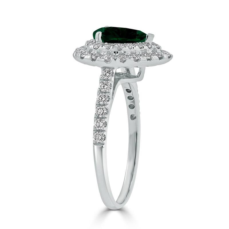 Auriya 1ct Pear Shape Green Emerald Halo Diamond Engagement Ring 5/8ctw 18K Gold