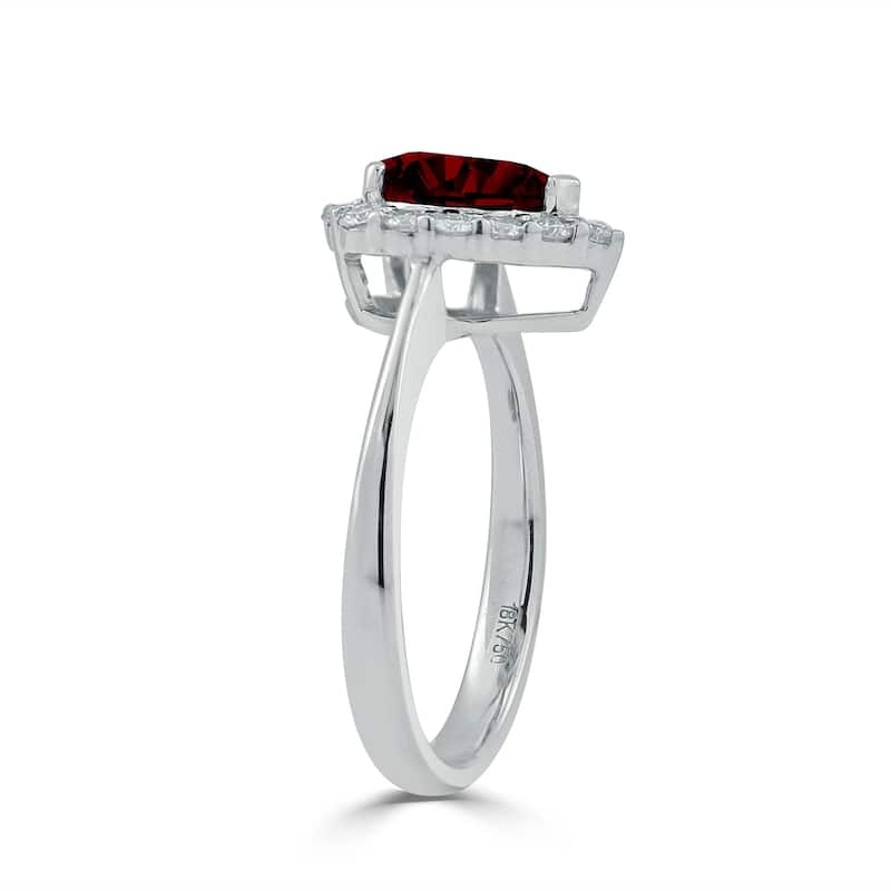 Auriya 1 1/3ct Pear Shape Red Garnet Halo Diamond Engagement Ring 1/3ctw 18K Gold
