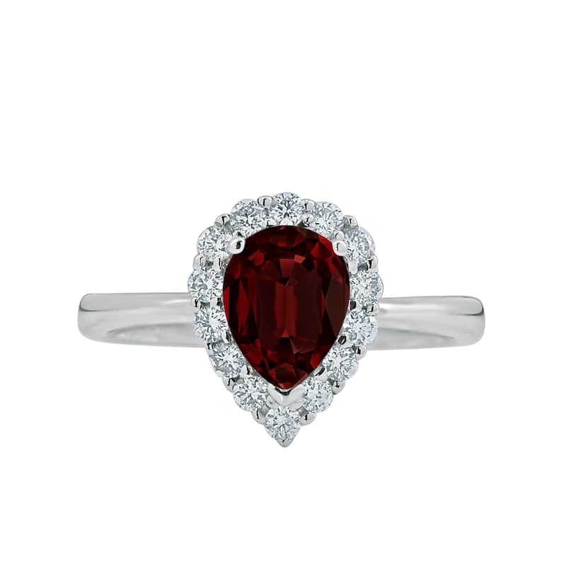 Auriya 1 1/3ct Pear Shape Red Garnet Halo Diamond Engagement Ring 1/3ctw 18K Gold