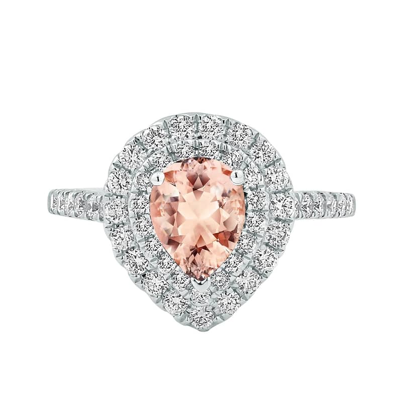 Auriya 9/10ct Pear Shape Morganite Halo Diamond Engagement Ring 5/8ctw 18K Gold