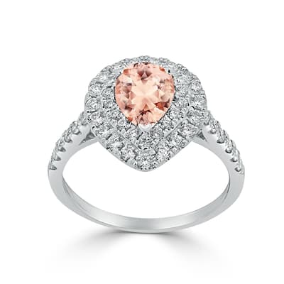 Auriya 9/10ct Pear Shape Morganite Halo Diamond Engagement Ring 5/8ctw 18K Gold
