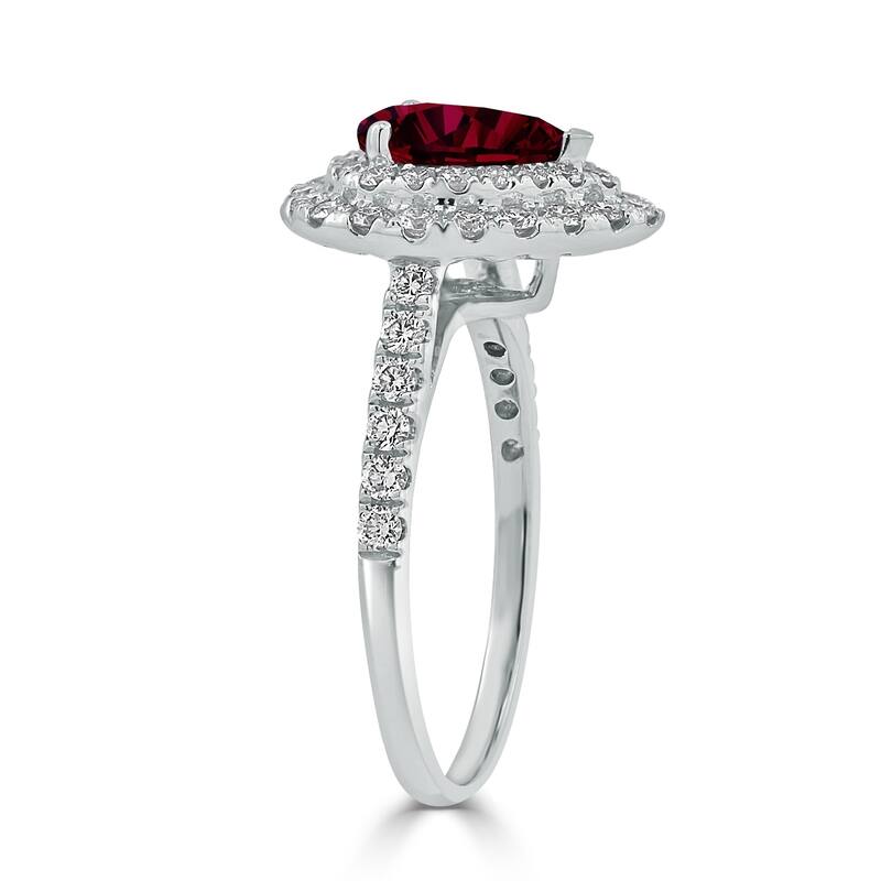 Auriya 1 1/3ct Pear Shape Red Ruby Halo Diamond Engagement Ring 5/8ctw 18K Gold