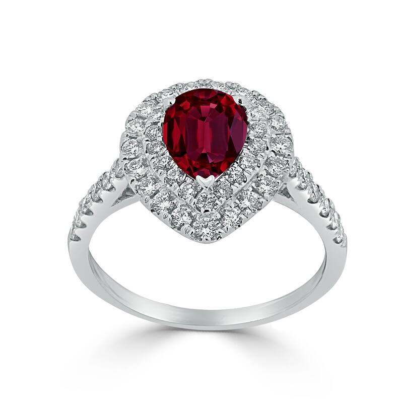 Auriya 1 1/3ct Pear Shape Red Ruby Halo Diamond Engagement Ring 5/8ctw 18K Gold