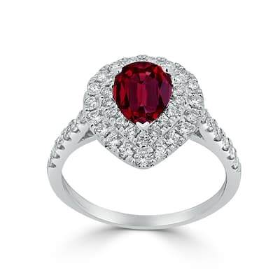 Auriya 1 1/3ct Pear Shape Red Ruby Halo Diamond Engagement Ring 5/8ctw 18K Gold