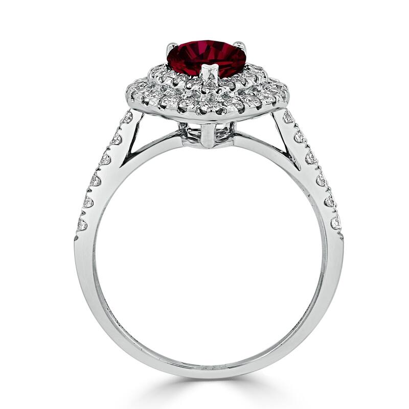 Auriya 1 1/3ct Pear Shape Red Ruby Halo Diamond Engagement Ring 5/8ctw 18K Gold