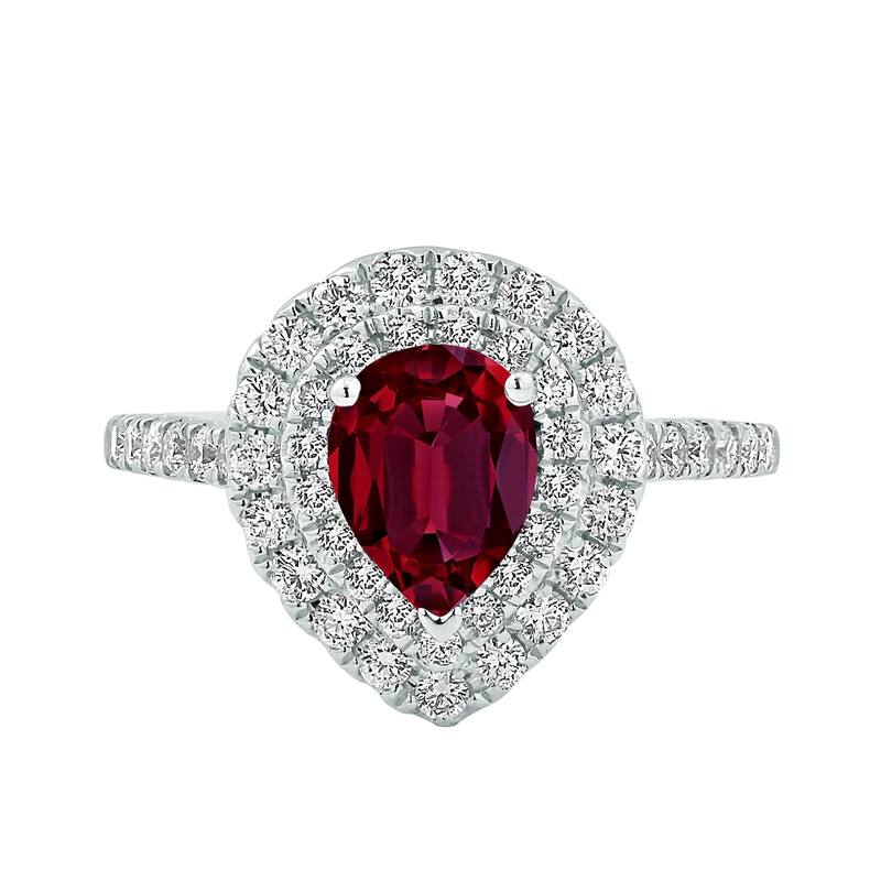 Auriya 1 1/3ct Pear Shape Red Ruby Halo Diamond Engagement Ring 5/8ctw 18K Gold