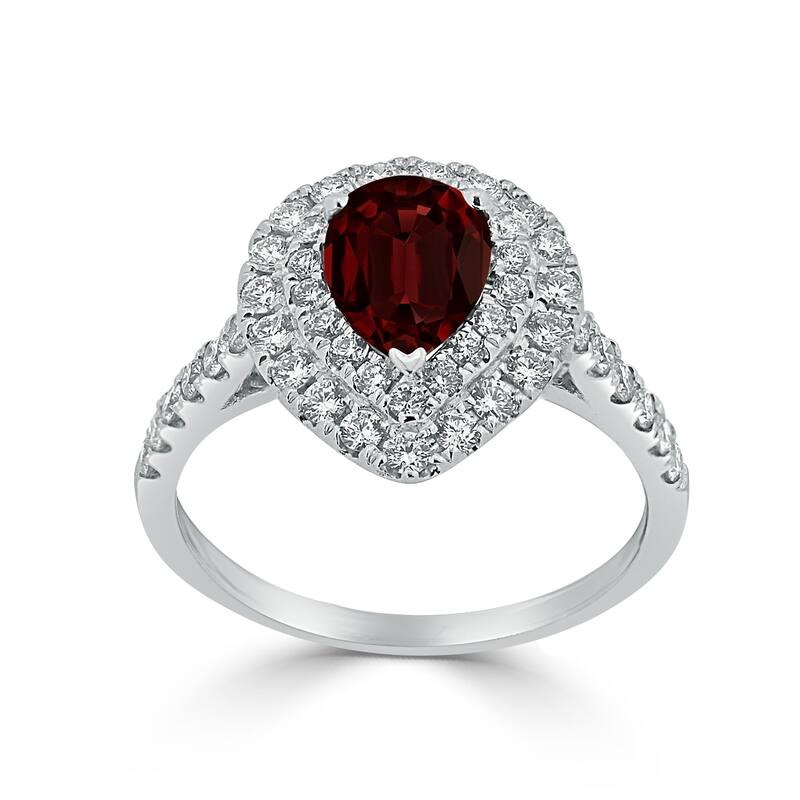 Auriya 1 1/3ct Pear Shape Red Garnet Halo Diamond Engagement Ring 5/8ctw 18K Gold