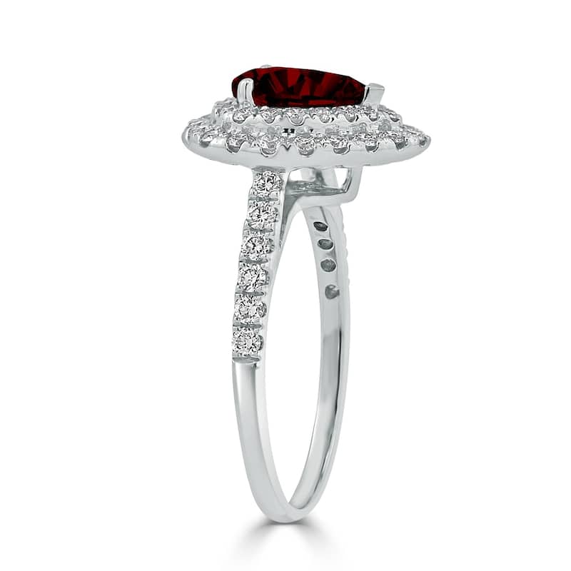 Auriya 1 1/3ct Pear Shape Red Garnet Halo Diamond Engagement Ring 5/8ctw 18K Gold