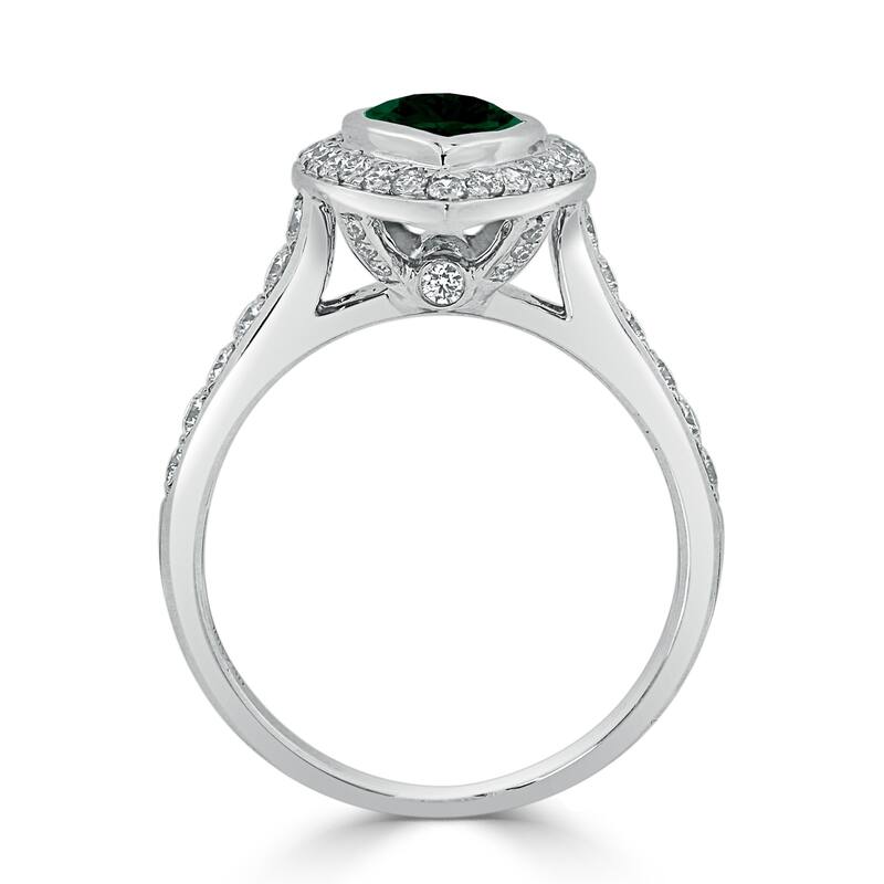 Auriya 1 1/5ct Pear Shape Green Emerald Halo Diamond Ring 5/8ctw 18K Gold