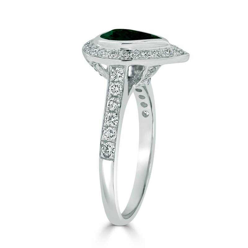 Auriya 1 1/5ct Pear Shape Green Emerald Halo Diamond Ring 5/8ctw 18K Gold
