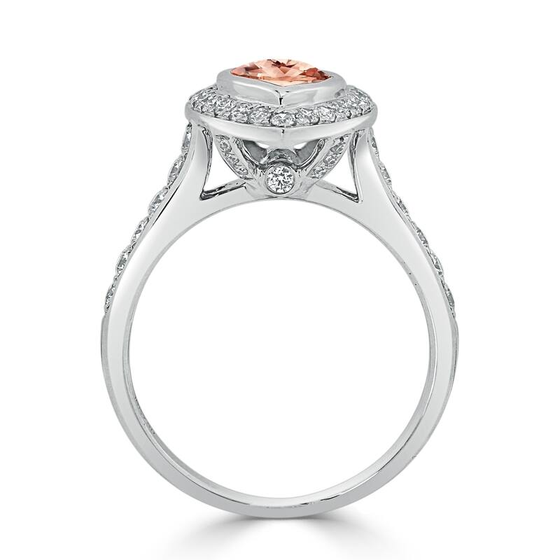Auriya 9/10ct Pear Shape Morganite Halo Diamond Engagement Ring 5/8ctw 18K Gold