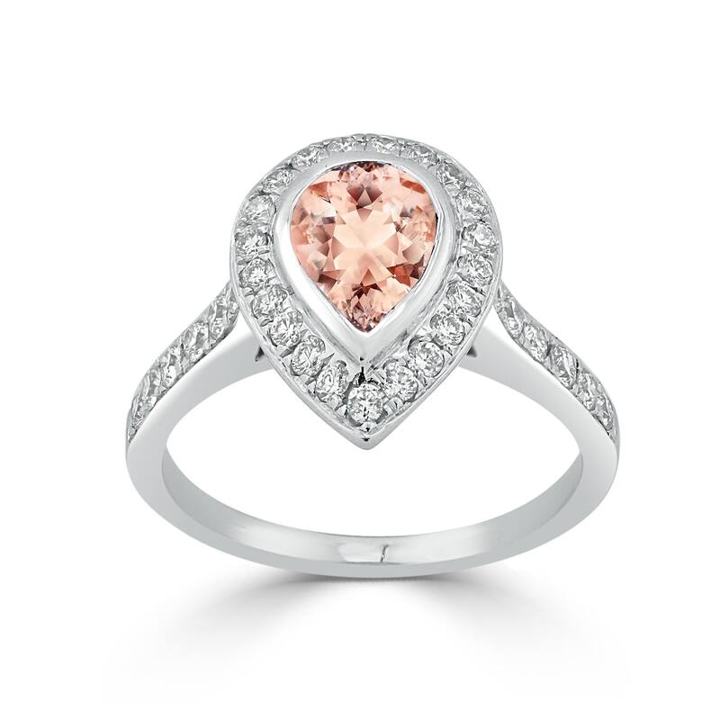 Auriya 9/10ct Pear Shape Morganite Halo Diamond Engagement Ring 5/8ctw 18K Gold