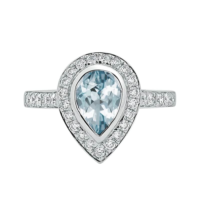 Auriya 9/10ct Pear Shape Aquamarine Halo Diamond Engagement Ring 5/8ctw 18K Gold