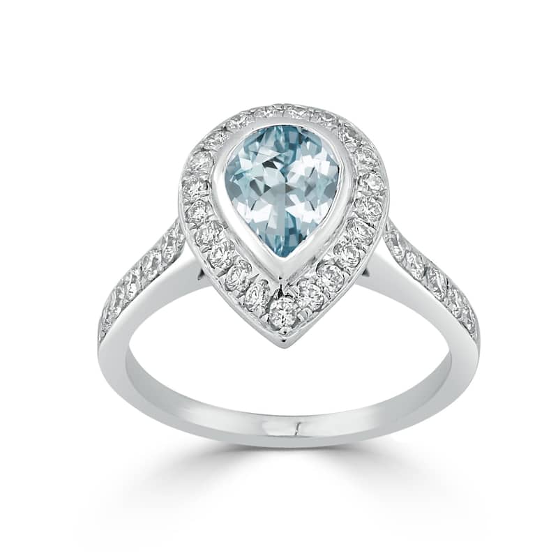 Auriya 9/10ct Pear Shape Aquamarine Halo Diamond Engagement Ring 5/8ctw 18K Gold