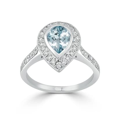 Auriya 9/10ct Pear Shape Aquamarine Halo Diamond Engagement Ring 5/8ctw 18K Gold