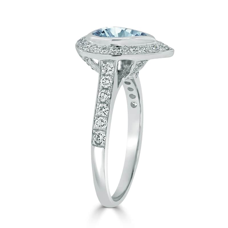 Auriya 9/10ct Pear Shape Aquamarine Halo Diamond Engagement Ring 5/8ctw 18K Gold