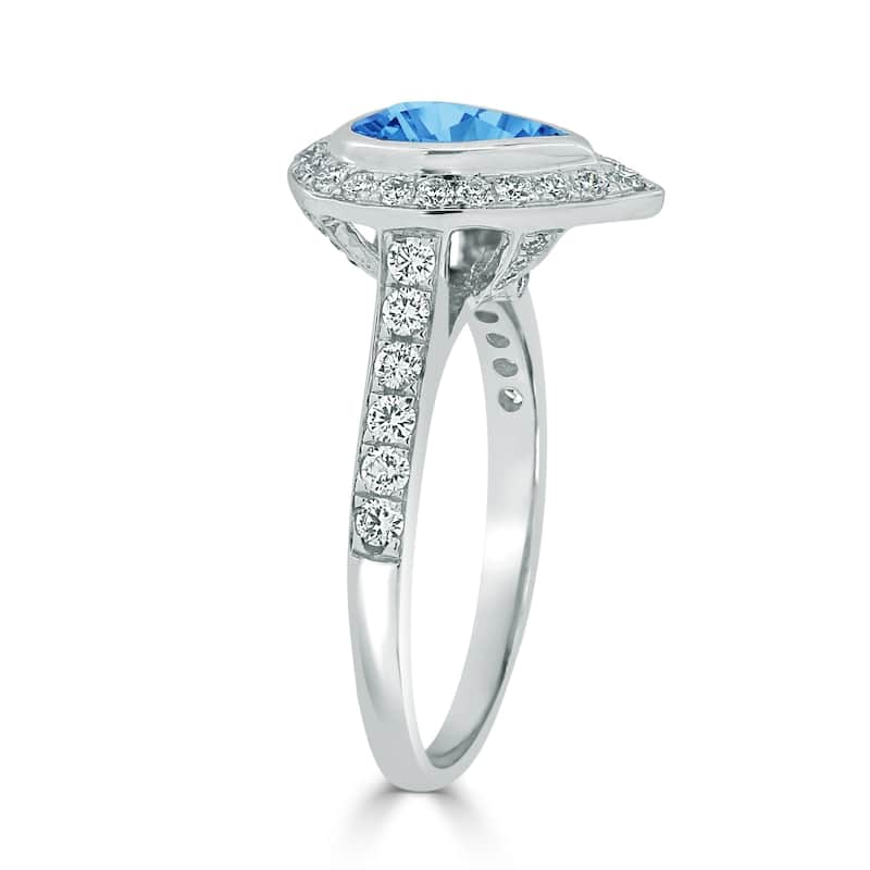 Auriya 1 5/8ct Pear Shape Blue Topaz Halo Diamond Engagement Ring 5/8ctw 18K Gold
