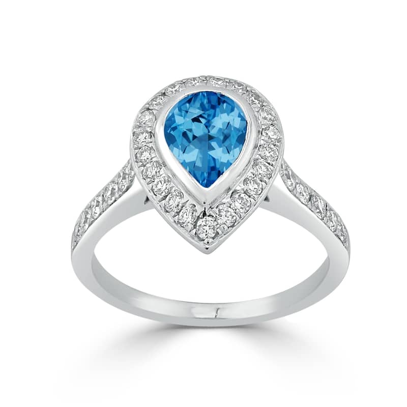 Auriya 1 5/8ct Pear Shape Blue Topaz Halo Diamond Engagement Ring 5/8ctw 18K Gold